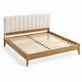 Lit double en chêne avec tête de lit en tissu