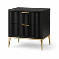 Table de chevet en bois et métal avec deux tiroirs noir et doré