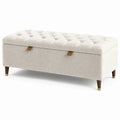 Banc de rangement en tissu beige avec siège capitonné