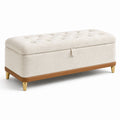 Banc de rangement en bois, tissu bouclé beige et métal doré 120 cm