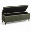 Banc de rangement en cuir PU vert avec pieds en bois