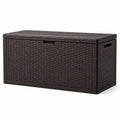 Coffre de rangement en résine tressée marron foncé 117x45x57cm