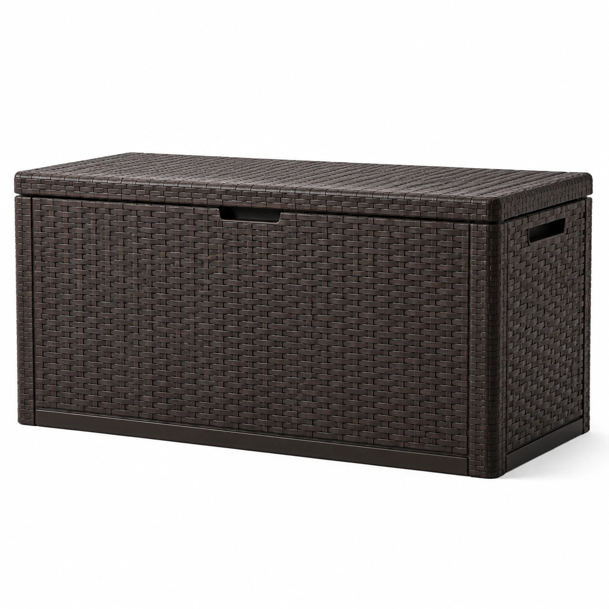 Coffre de rangement en résine tressée marron foncé 117x45x57cm