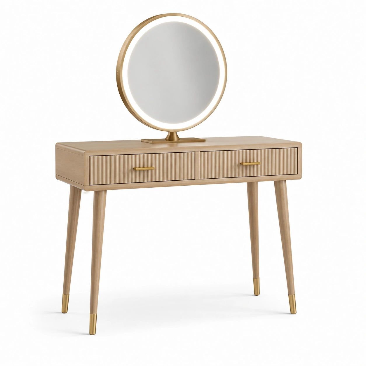 Coiffeuse en bois et métal avec miroir LED