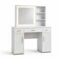 Coiffeuse en Bois Blanc avec Miroir LED et Étagères