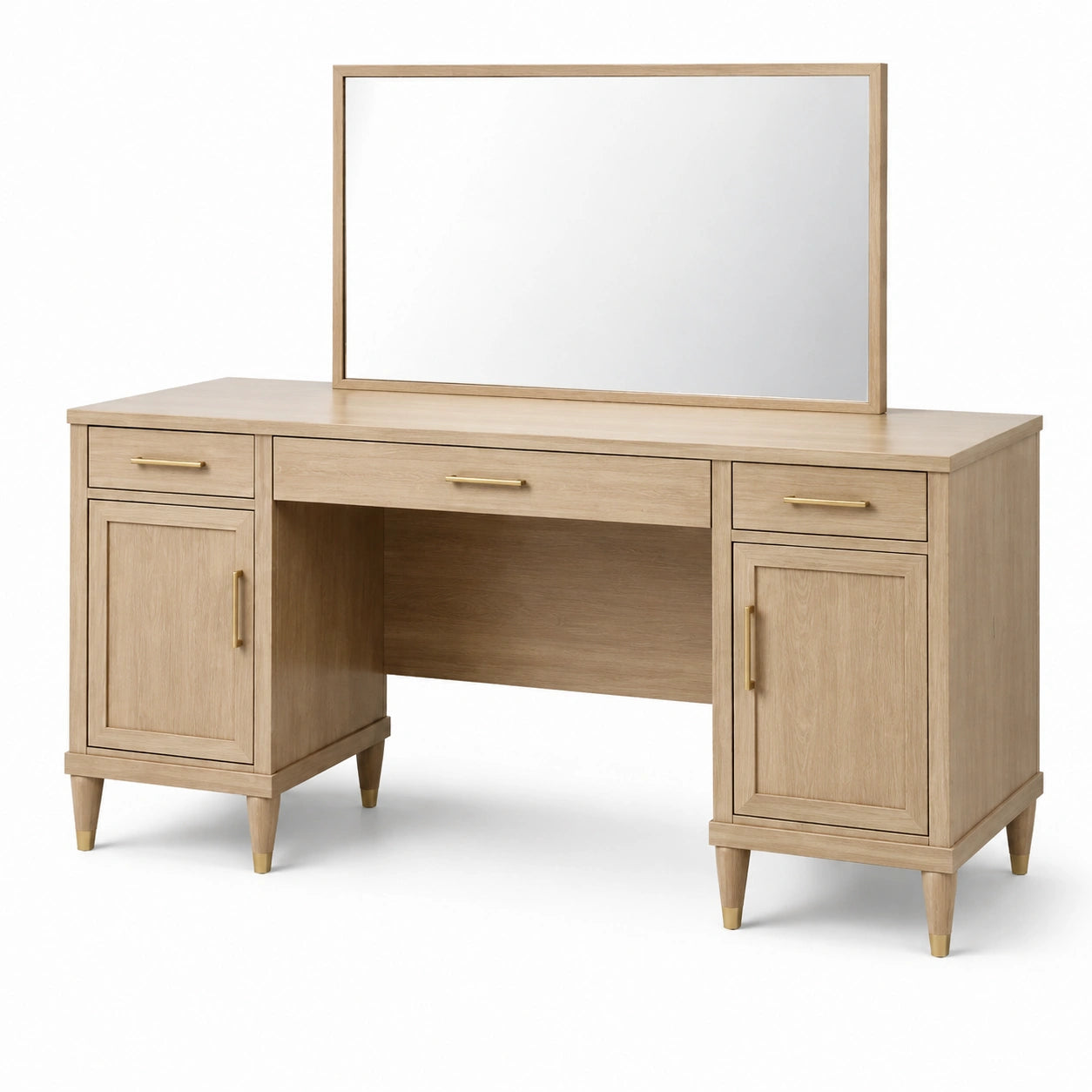 Coiffeuse en bois avec miroir et tiroirs en chêne clair