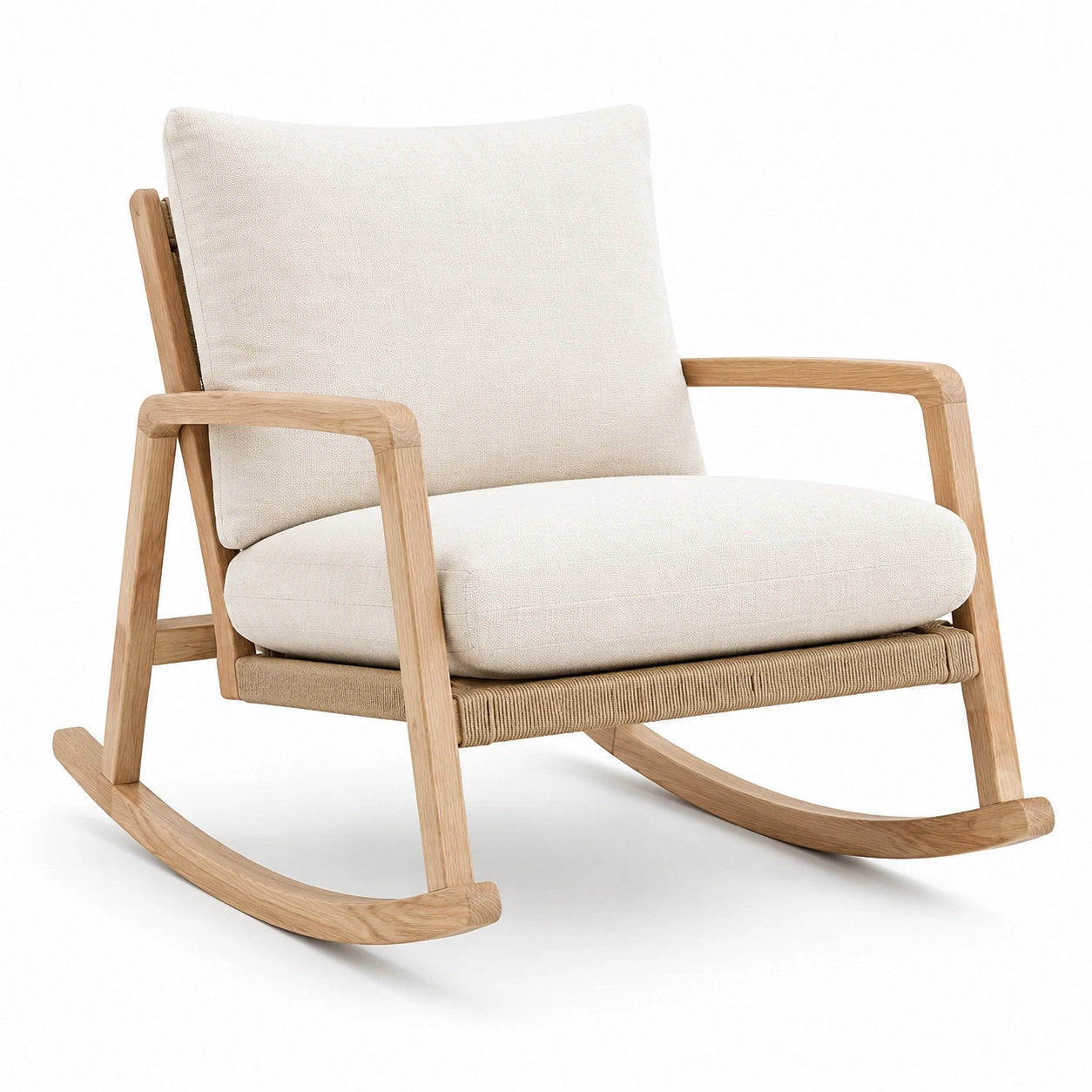 Chaise à bascule en bois et lin beige