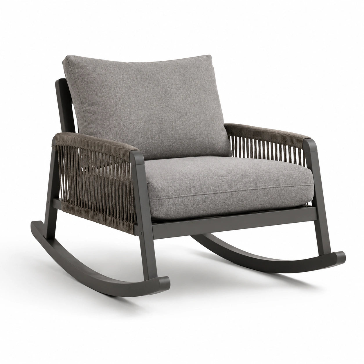 Fauteuil à bascule en métal et corde gris