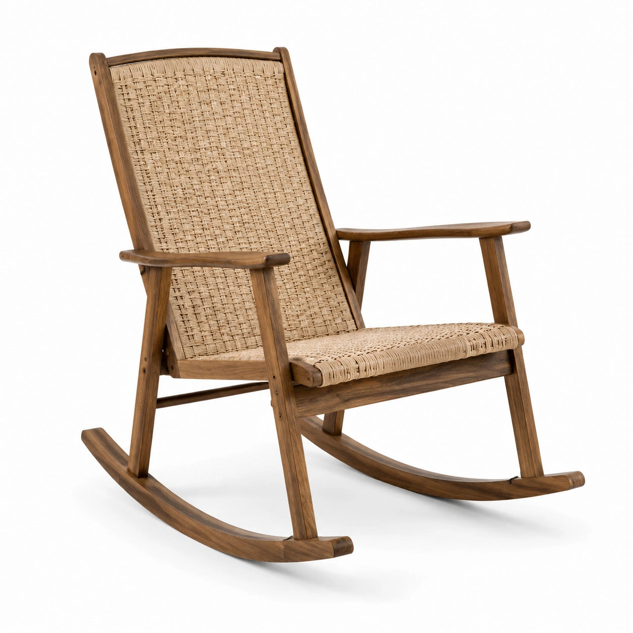 Fauteuil à bascule en bois d'acacia et rotin naturel